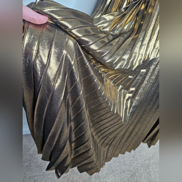 NWT Banana Republic Raggiera Pleated Gold Metallic Maxi Dress Corset Bodice - Picture 11 of 16